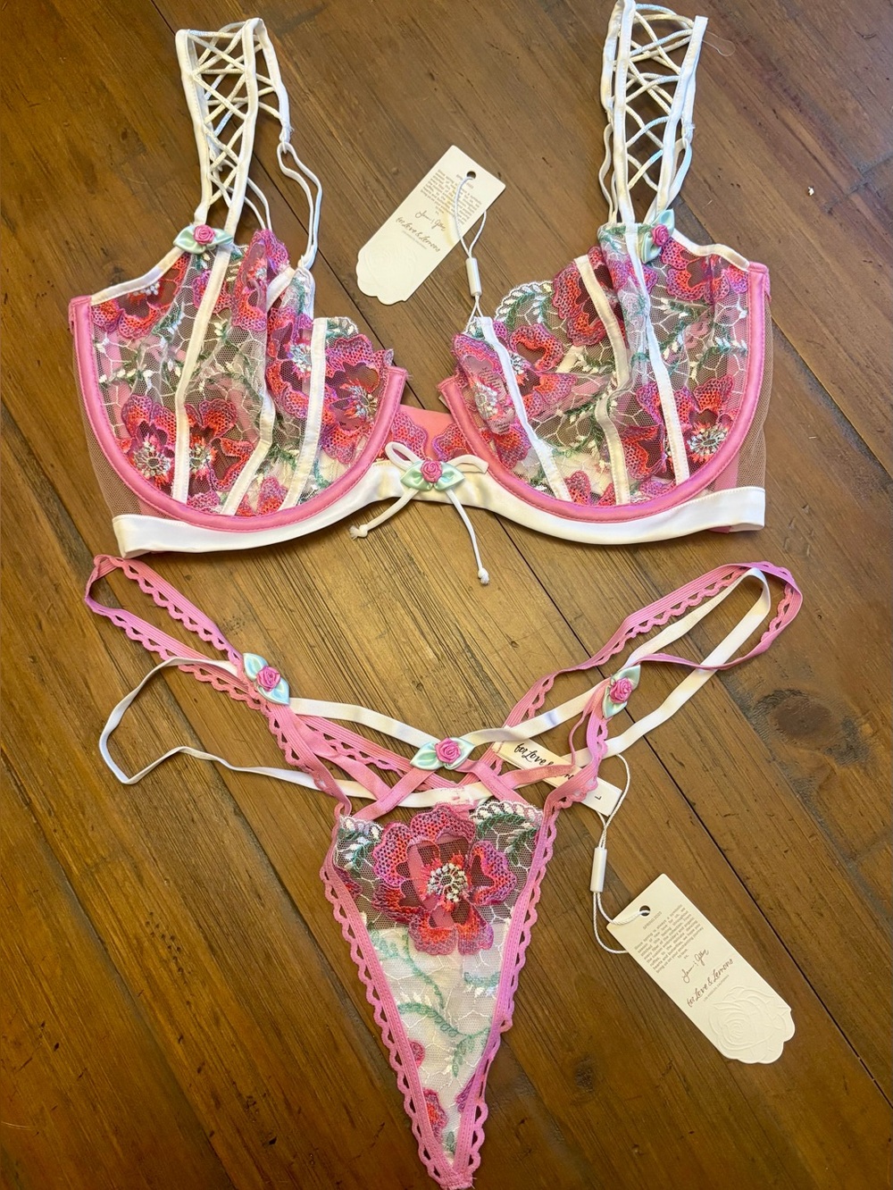 NWT for love and lemons festival floral bra and v-string set